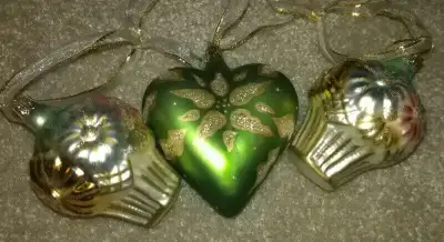 Christmas glass heart /cupcake ornaments/jingle bells, View more