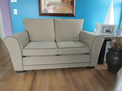 Causeuse faite au Québec par Meubles Bélisle, donc style, confort et qualité. Très propre. Coussins...