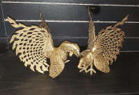 2 Brass fighting roosters