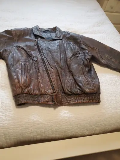 Men's 3XL Black Winter leather jacket lined inside