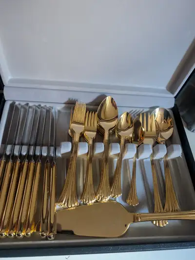 Gold Stainless Steele cutlery set with case, View more