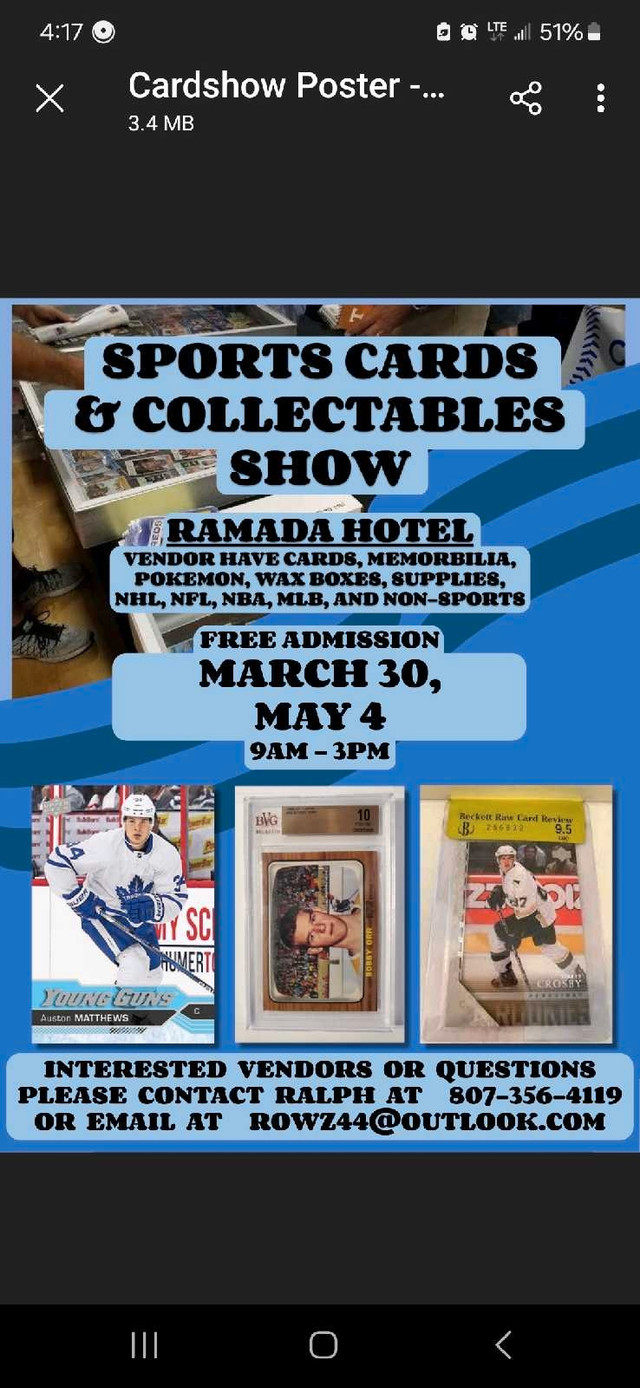 Ramada Sportscard and Memorbilia Show  in Arts & Collectibles in Thunder Bay
