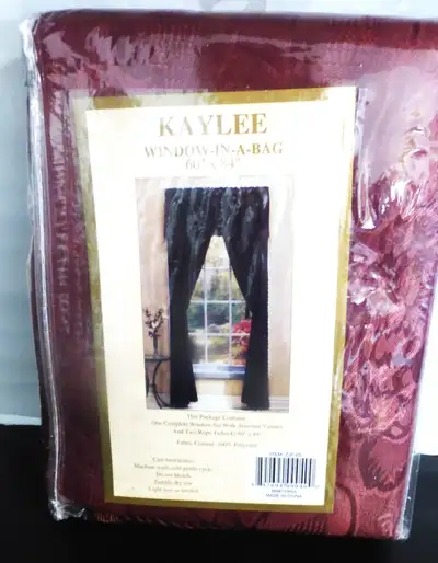 Kaylee Complete Window Set 2 Window Curtains Valance & Curtain Rope Tie Backs Brand New Sealed Two P...