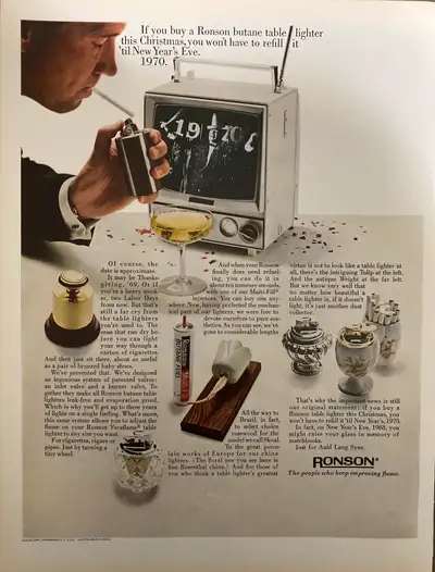 “If you buy a Ronson butane table lighter this Christmas, you won’t have to refill it ‘tilNew Year’s...