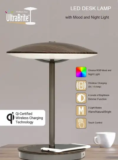 Led desk lamp with mood and night light + Wireless charging, View more