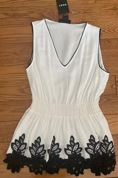 NEW DKNY size S blouse top white with black embroidery, View more