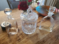 2 Whiskey Decanters and Crystal Ice Bucket