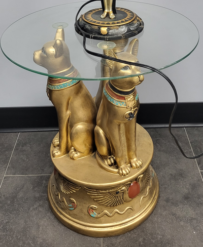 Egyptian glass topped side table, View more