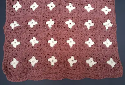 New dusty rose & white 48 x 48-in hand-crocheted afghan blanket, View more