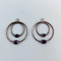 Pandora Amethyst Double Hoop Earring Charms Retired Authentic St