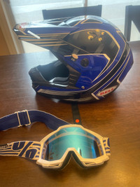 Dirt bike helmet and goggles