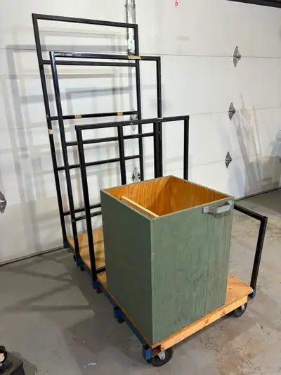 Heavy off cut cart. Steel base with dividers, heavy duty 500lb casters. Perfect for cabinetry sheet...