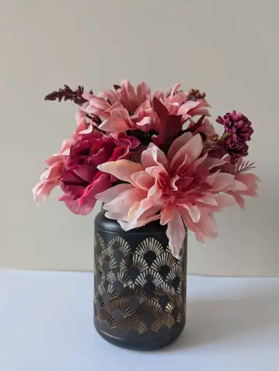 These NEW deluxe bushes from Michael's showcase pink peonies and sunflowers with a gold sparkle cent...