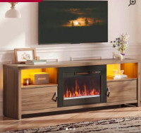 Janesse LED Fireplace TV Stand for 75 inch TV, with Storage Cabi