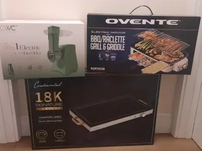 E- WARMING PLATE/ E-SLICE SHREDDER/ E-INDOOR BBQ/RACLETTE, GRILL, View more