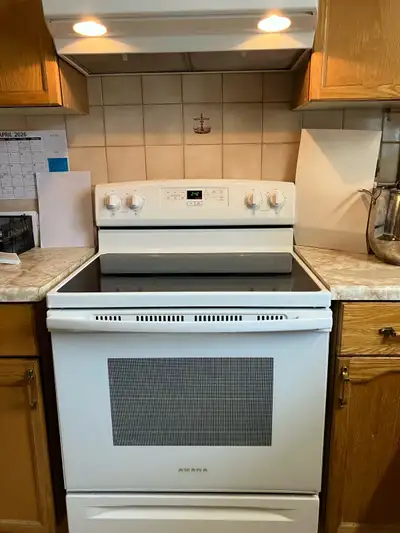 Amana 30” electric range with ceramic cooktop+hood, View more