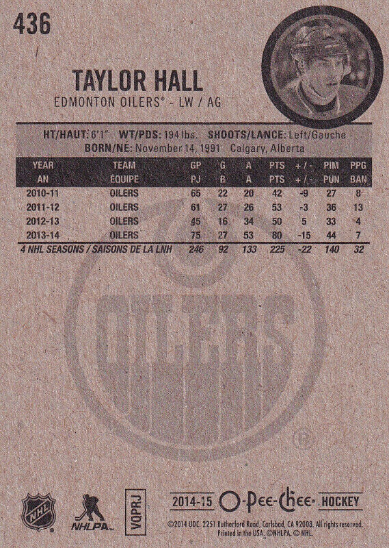 2014-15 OPC # 436 TAYLOR HALL OILERS dans Art et objets de collection  à Ville de Québec - Image 2