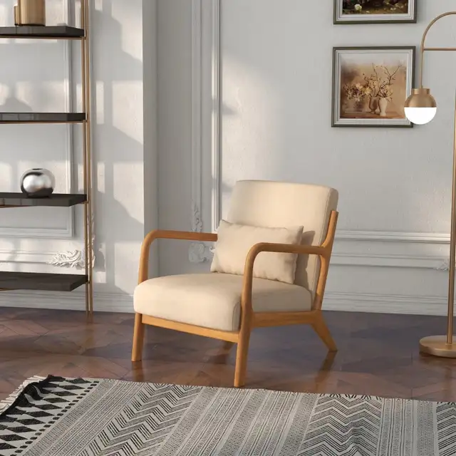 Fabric Lounge Chair, Velvet Armchair, Retro Accent Chair with Wo in Chairs & Recliners in Markham / York Region - Image 6