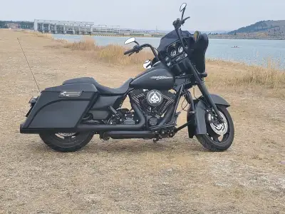 2012 Harley Davidson FLHX Street Glide in Flat Black Denim. -Hogworks Extended bags color matched -1...