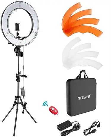 - new in box: NEEWER 55W 18"/45cm Ring Light Kit [New Version], 5600K 0-100% Dimming LED Selfie Ligh...