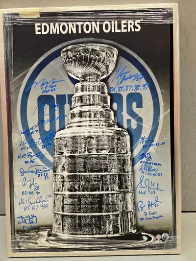 Edmonton Oilers Stanley Cup 24x35 Framed Canvas Signed, View more