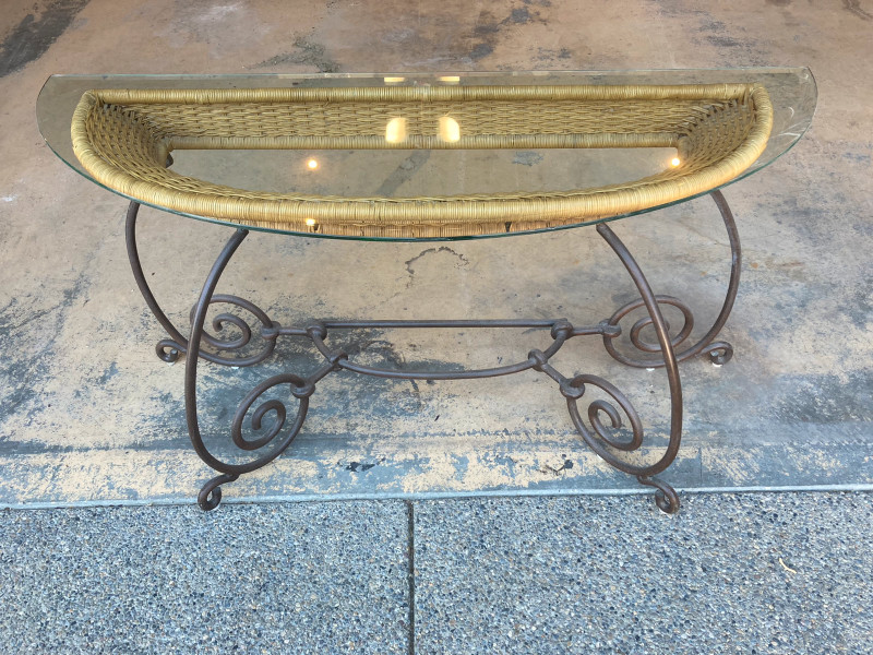 Solid steel and wicker co some table with glass top Coffee Tables