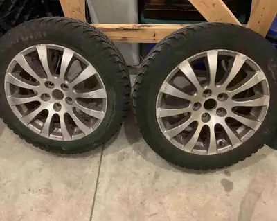 3 winter tires and rims ..one tires is off the rim. Thread is about 65-70 % left, Bore 60.1 mm, bolt...
