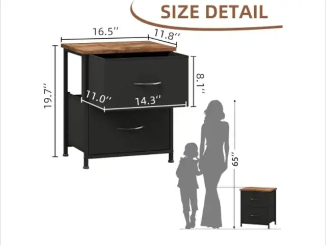Somdot Nightstand with 2 Drawers in Dressers & Wardrobes in Markham / York Region - Image 3