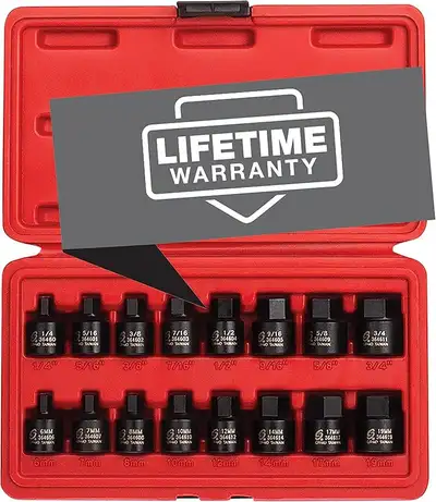 Sunex 3646, 3/8 Inch Drive Low Profile Impact Hex Driver Set, 16-Piece, SAE/Metric, 1/4 Inch - 3/4 I...