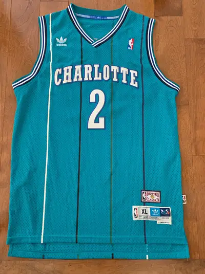 Vintage 1991-92 Larry Johnson #2 Charlotte Hornets NBA Basketball XL Adidas Jersey. New.