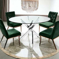 X Leg Round Glass Dining Table brand new