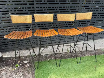 Set of Four Vintage Modern Brutalist Bar Stools. Pair well with teak, Danish, mid century, vintage,...