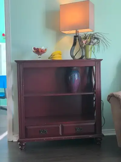 Dark Wood Bookcase with Drawers, View more