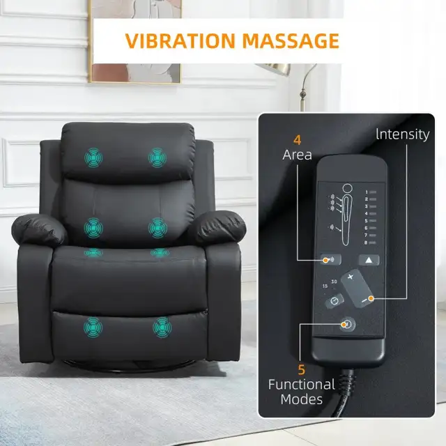 PU Leather Reclining Chair with Vibration Massage Recliner in Chairs & Recliners in Markham / York Region - Image 8