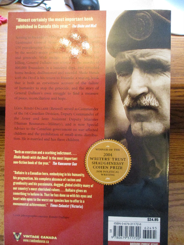 Inscribed Romeo Dallaire Book "Shake Hands With The Devil" 2004 in Non-fiction in Oshawa / Durham Region - Image 2