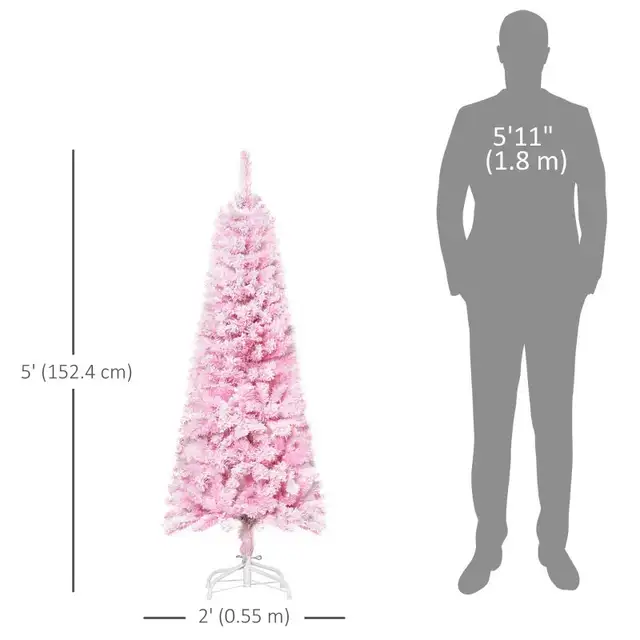5 FT Snow Flocked Artificial Christmas Tree, Pencil Xmas Tree wi in Holiday, Event & Seasonal in Markham / York Region - Image 4