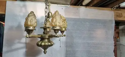 Antique 5 Arm Brass  Flame Shade Chandelier, View more