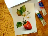 Strawberry.Original hand painted,floral greeting card,watercolor