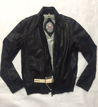 Diesel Black Leather Jacket Size XL Brand New