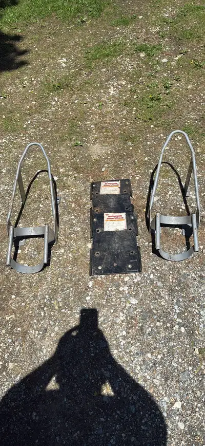Secure your bike with these two durable motorcycle wheel chocks, ideal for stabilizing your motorcyc...