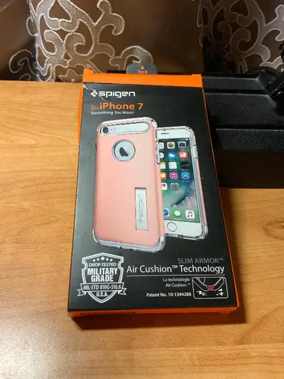 Spigen Slim Armor case with air cushion. Never used still in box rose gold in color. Fits iPhone 7 a...