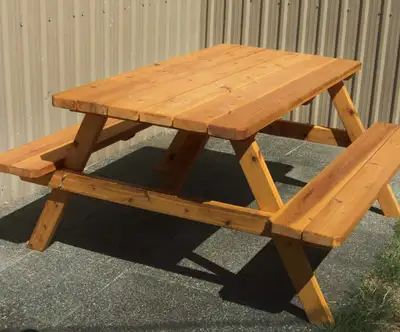 Handmade A frame picnic tables Tables are 6ft long by 5ft wide (including benches) by 32in tall. Tab...