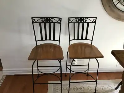 Solid Iron and wood  swivel stools, View more