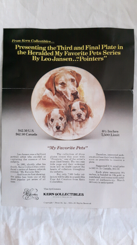 Leo Jansen My Favorite Pets Pointers Collector Plate (1983) in Arts & Collectibles in Winnipeg - Image 8
