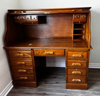 Solid Oak Roll-Top Desk, View more