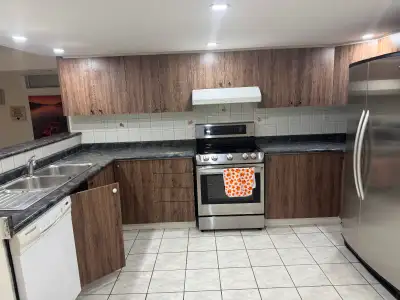2 bedroom walkout basement available for rent walking distance to claireville school, bus stand park...