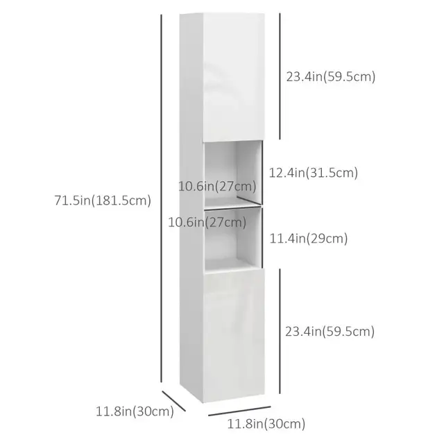 Tall Bathroom Cabinet, High Gloss Storage Cabinet with Doors and in Storage & Organization in Markham / York Region - Image 3