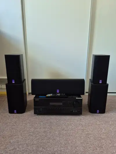 Home theatre receiver and speakers, View more