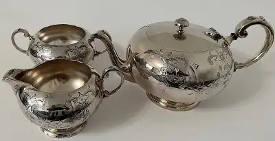 ANTIQUE VICTORIAN SILVER PLATED EPBM 367 TEA SET - 3 PIECE -$175, View more