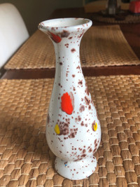 MCM Ceramic Bud Vase White With Spots Of Brown, Yellow & Red